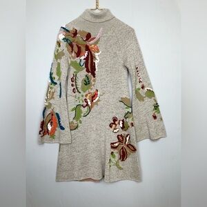 Anthropologie Knitted & Knotted Sz XS Embroidered Petals Sweater Swing Dress
